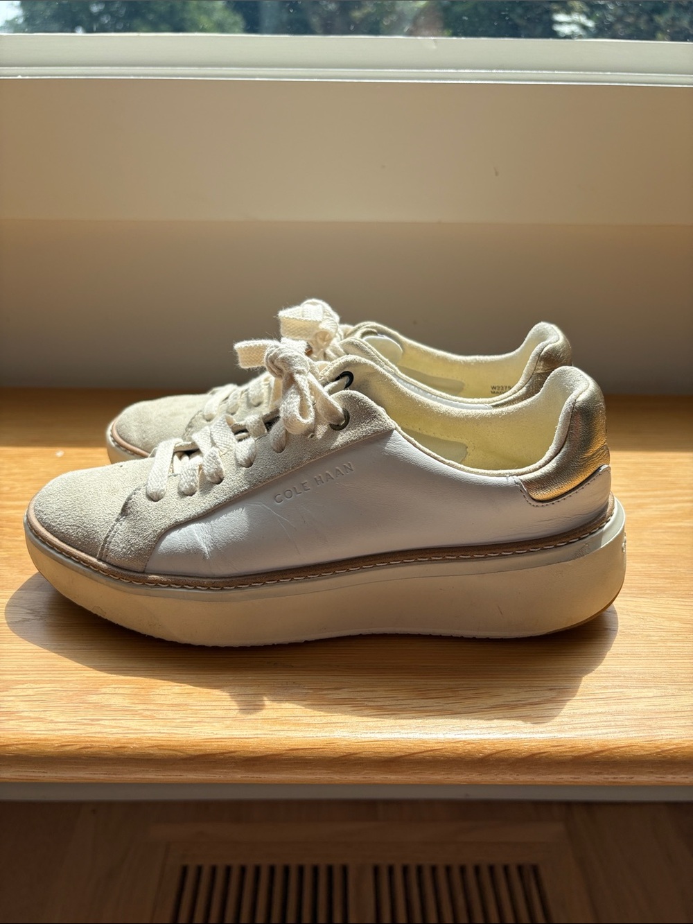 Cole Haan Cream and Gold Casual Suede Sneakers